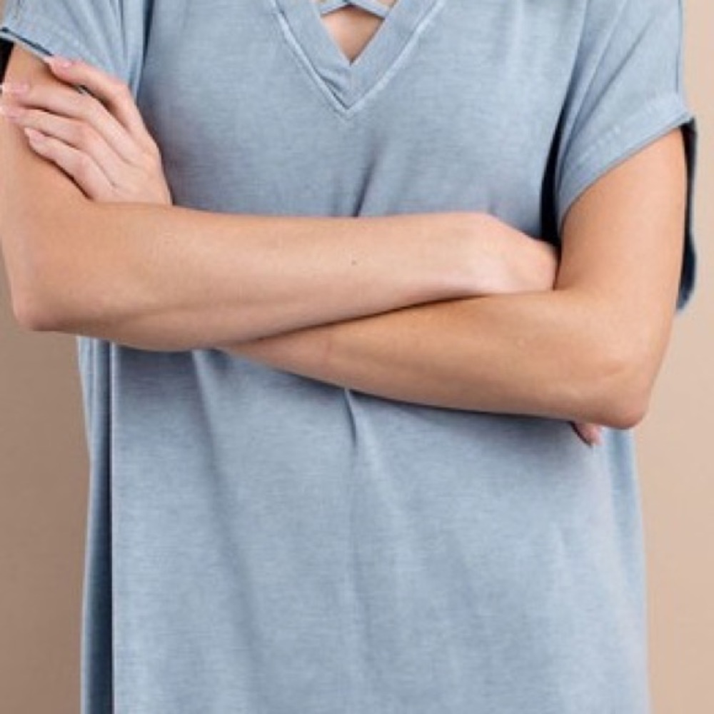 Terry Knit Tee Dress- Washed Denim - Picture 4 of 4